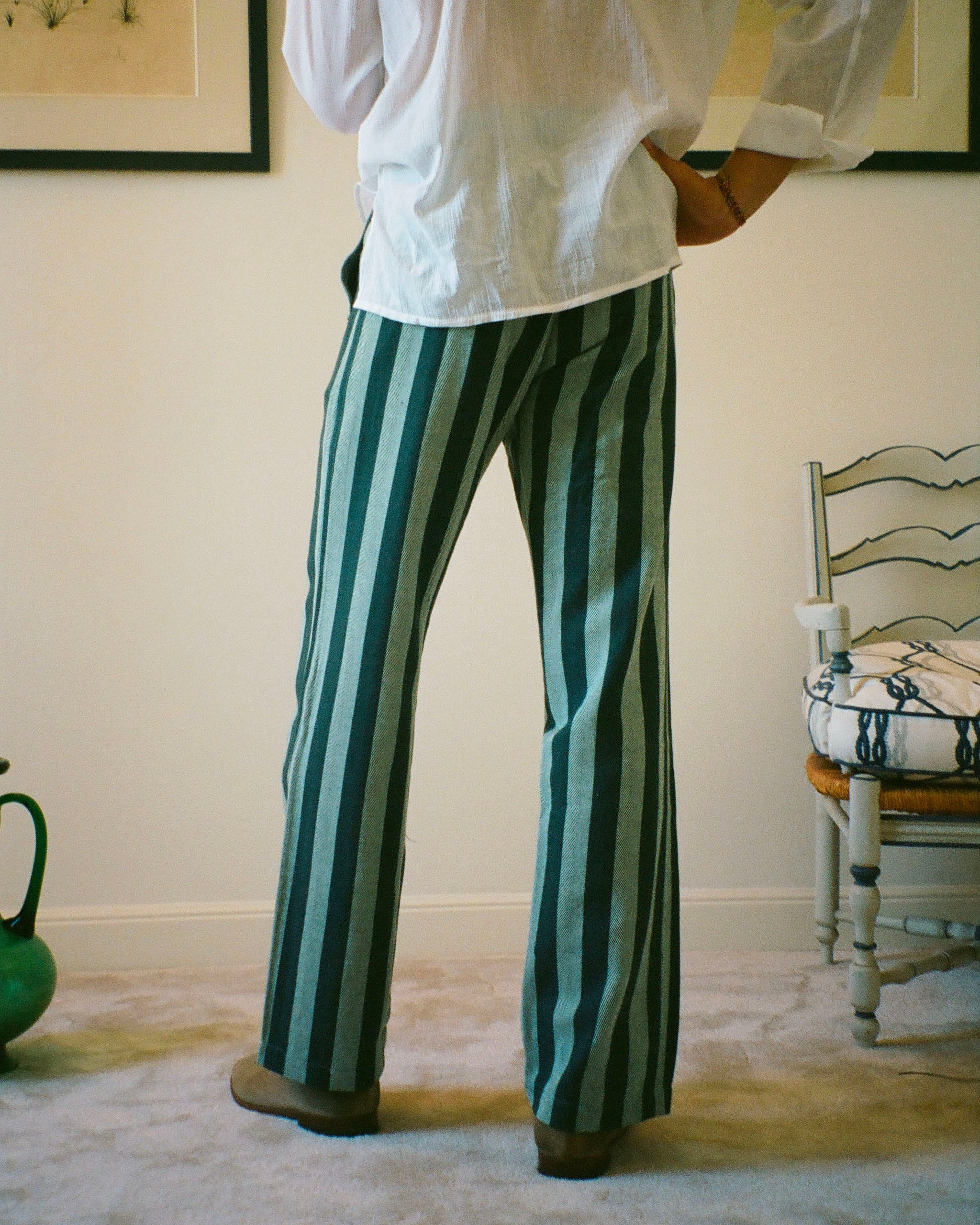 PANTALON CAPON PARASOL RAYURES VERT