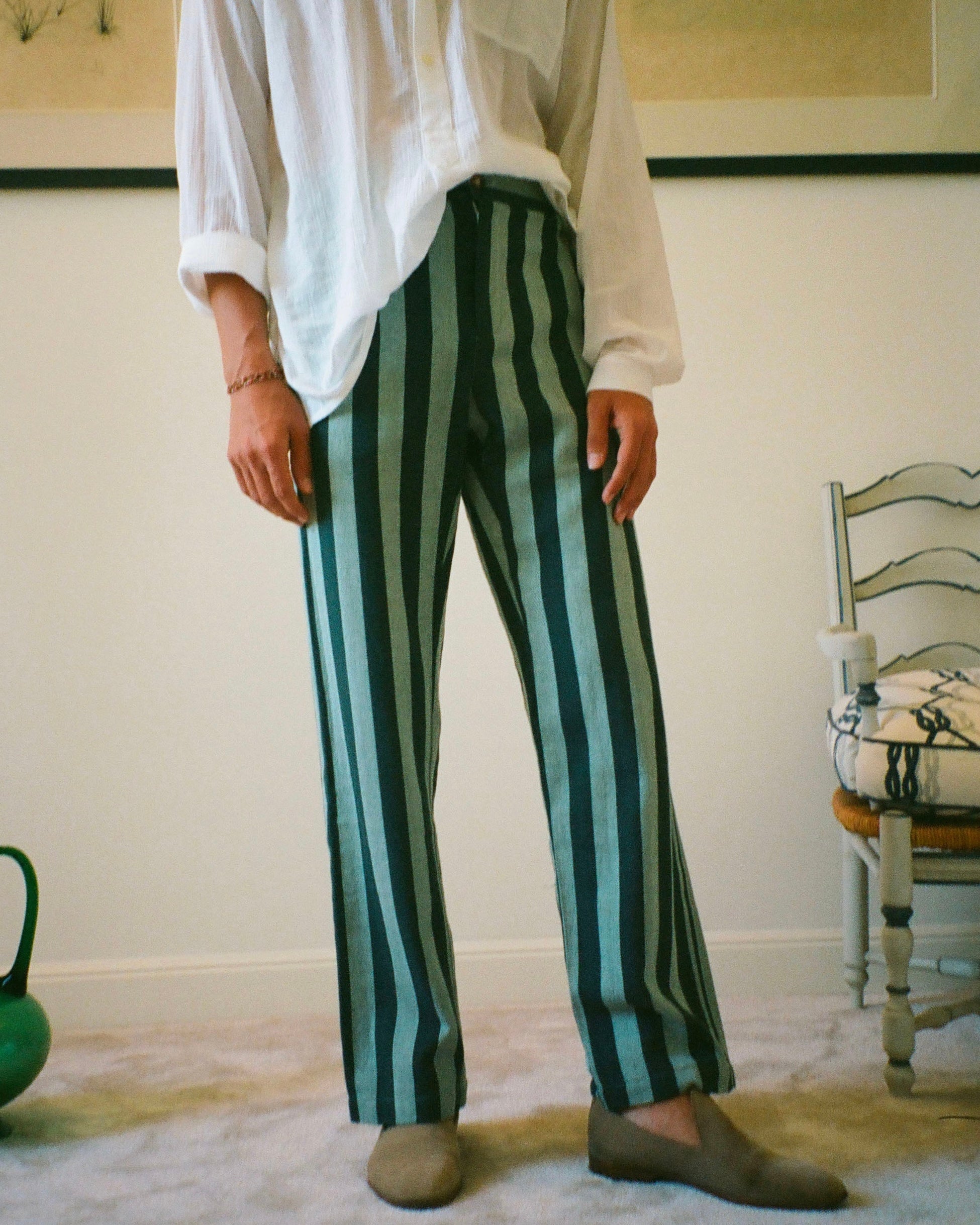 PANTALON CAPON PARASOL RAYURES VERT