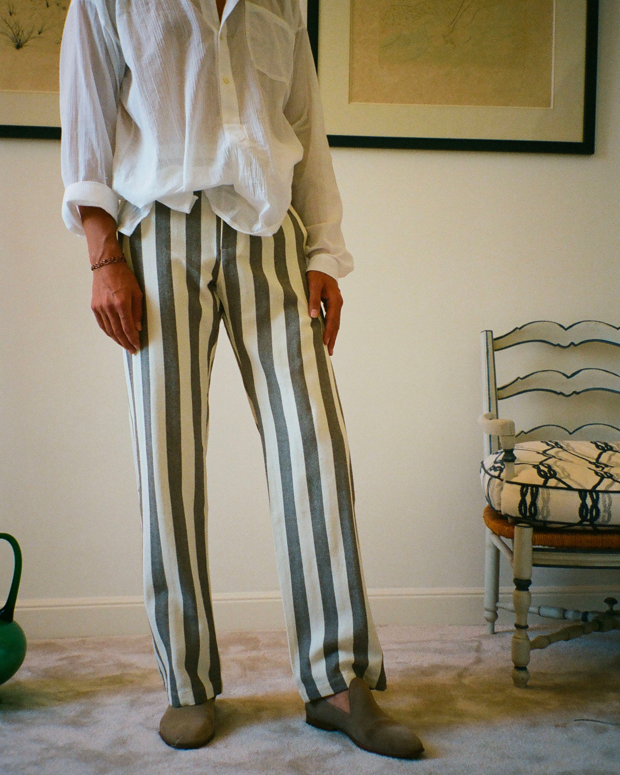 PANTALON CAPON PARASOL RAYURES MARRON ET CRÈME