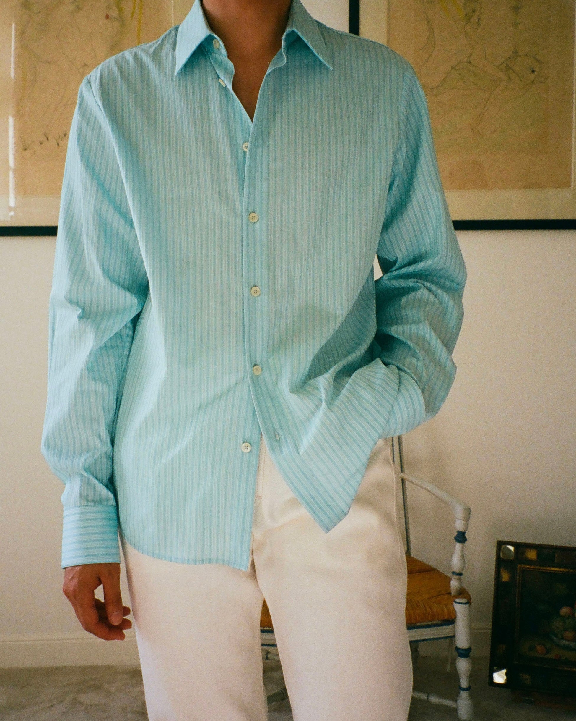 CHEMISE ELTON RAYURES AQUA