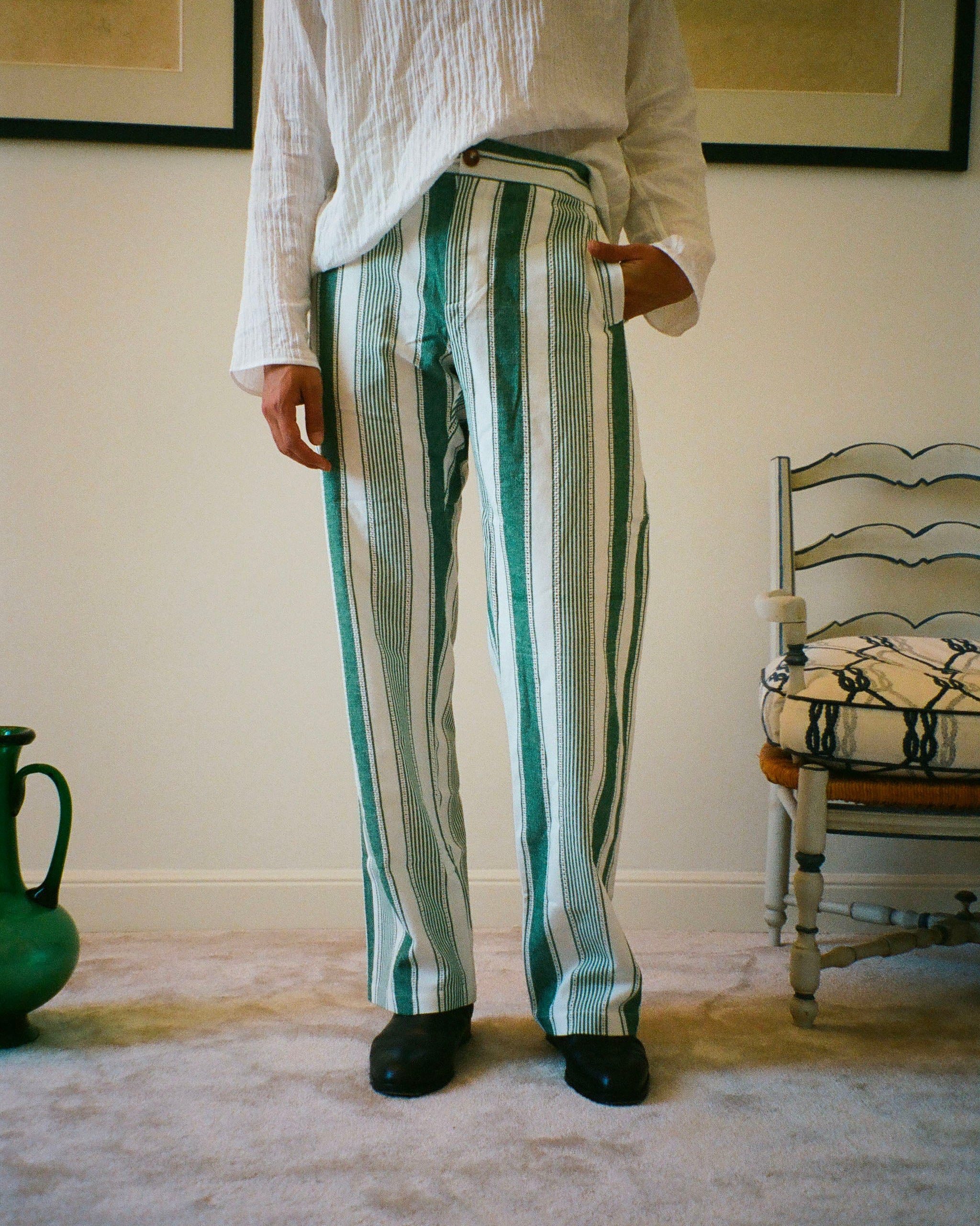 PANTALON CAPON RAYURES VERT