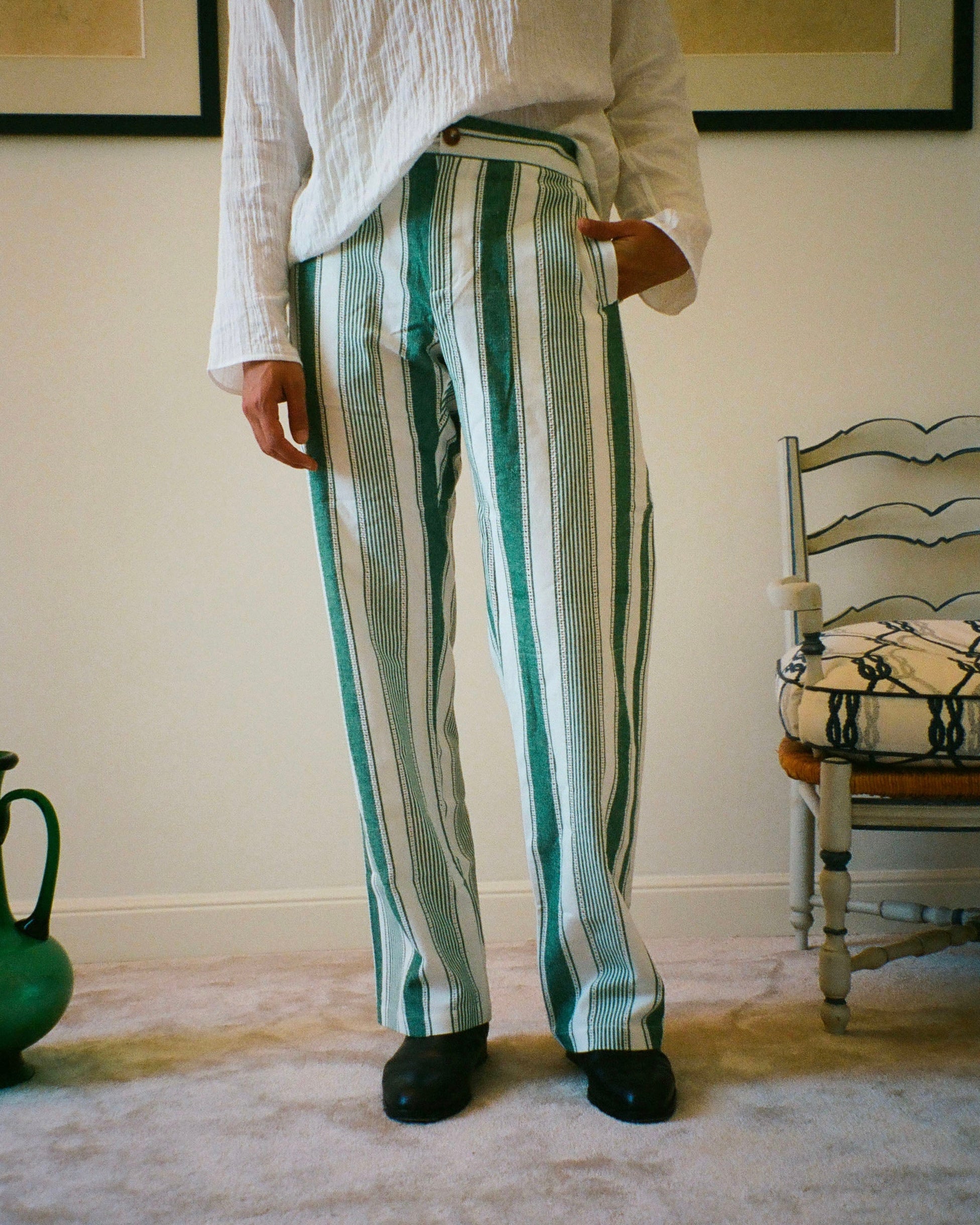 PANTALON CAPON RAYURES VERT