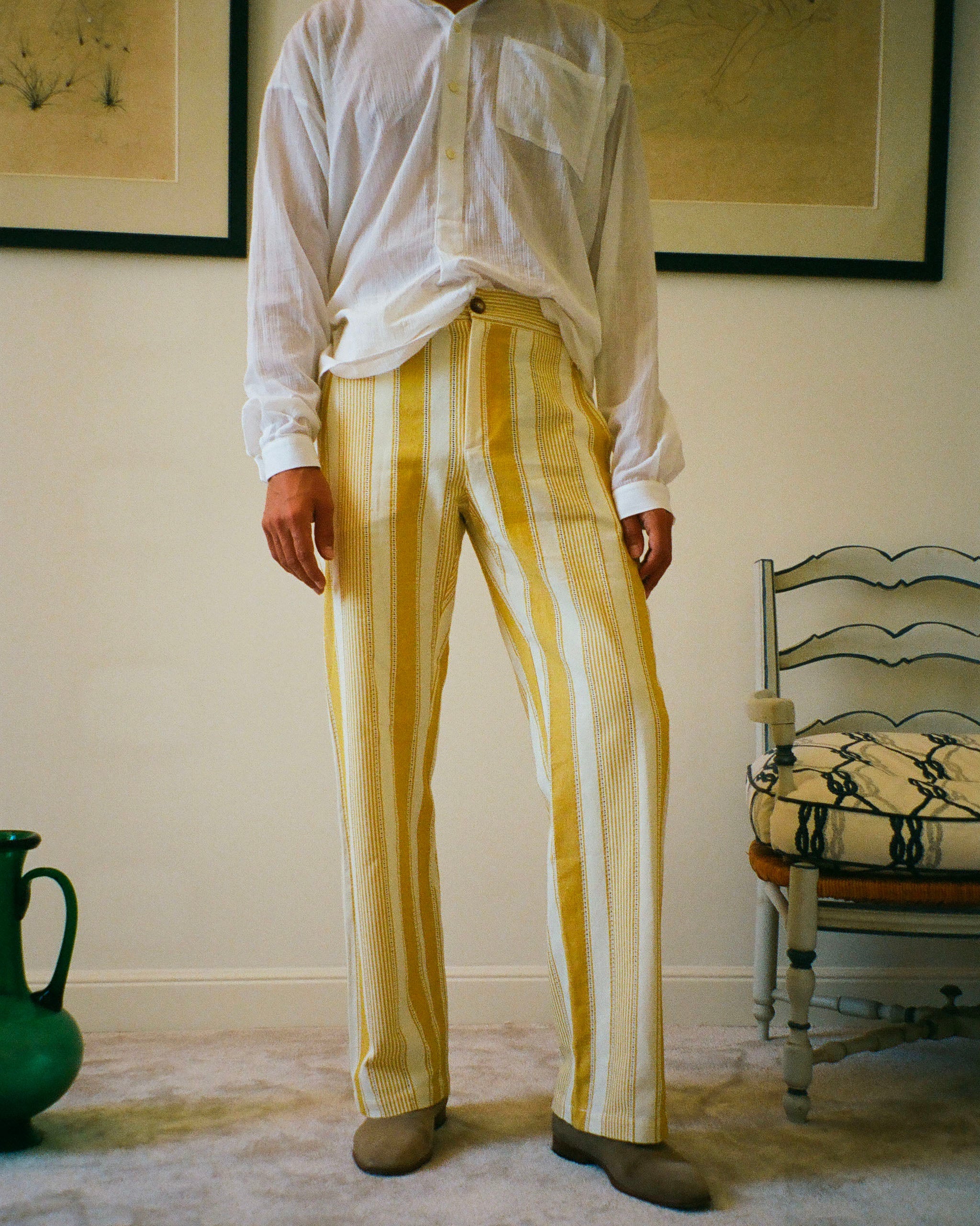 PANTALON CAPON RAYURES JAUNE