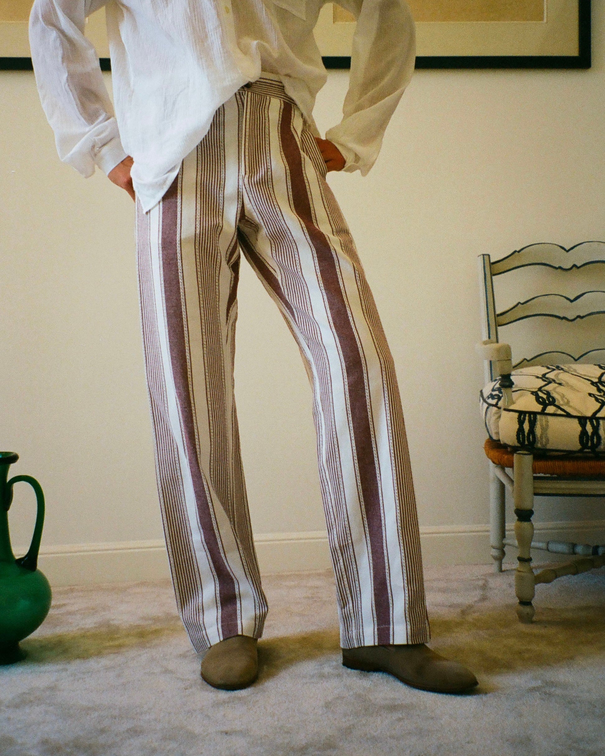 PANTALON CAPON RAYURES BORDEAUX