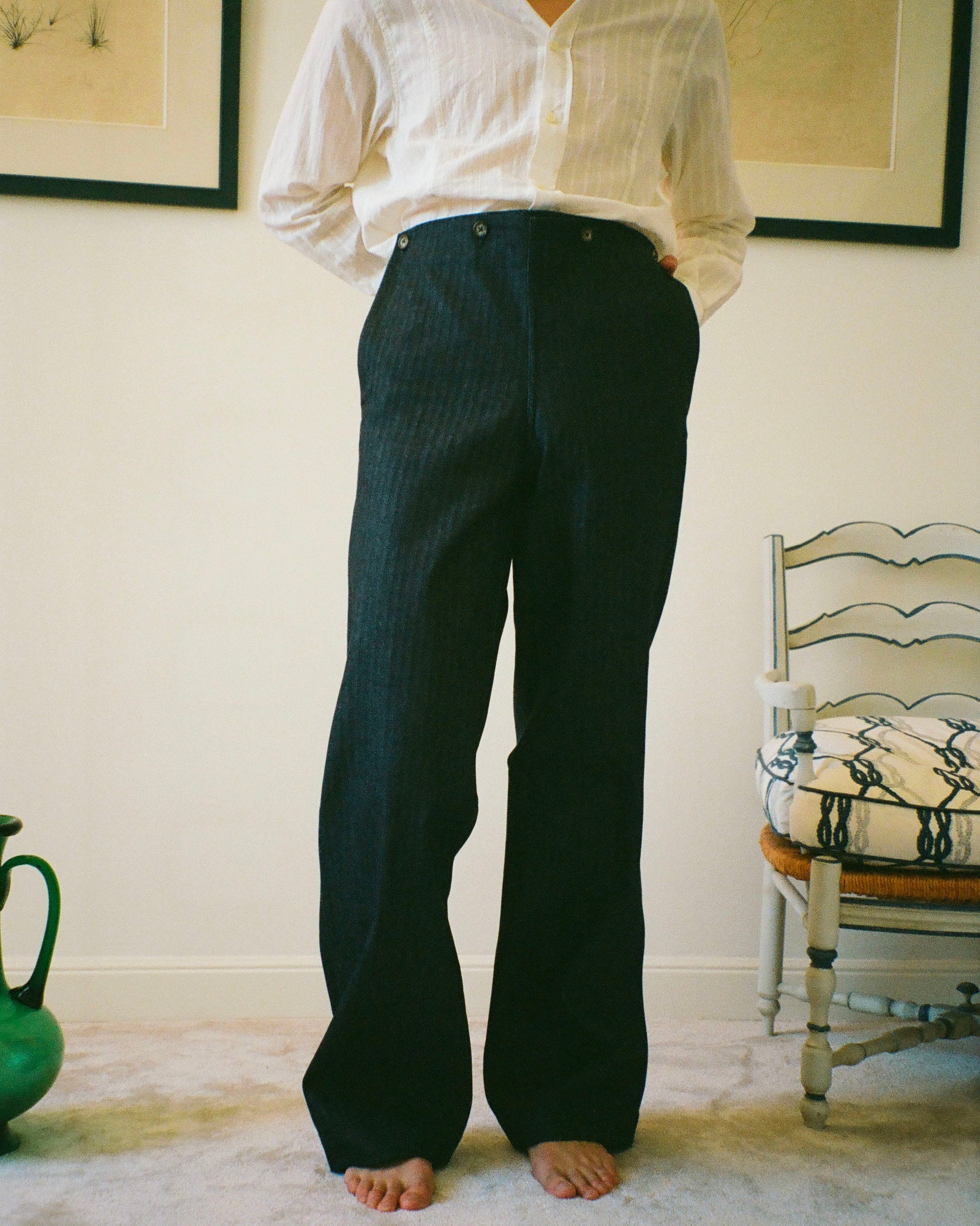 PANTALON A PONT HERRINGBONE INDIGO