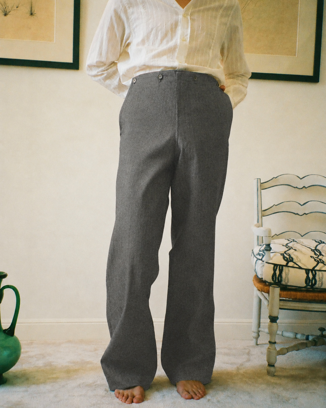PANTALON A PONT HERRINGBONE SOURIS