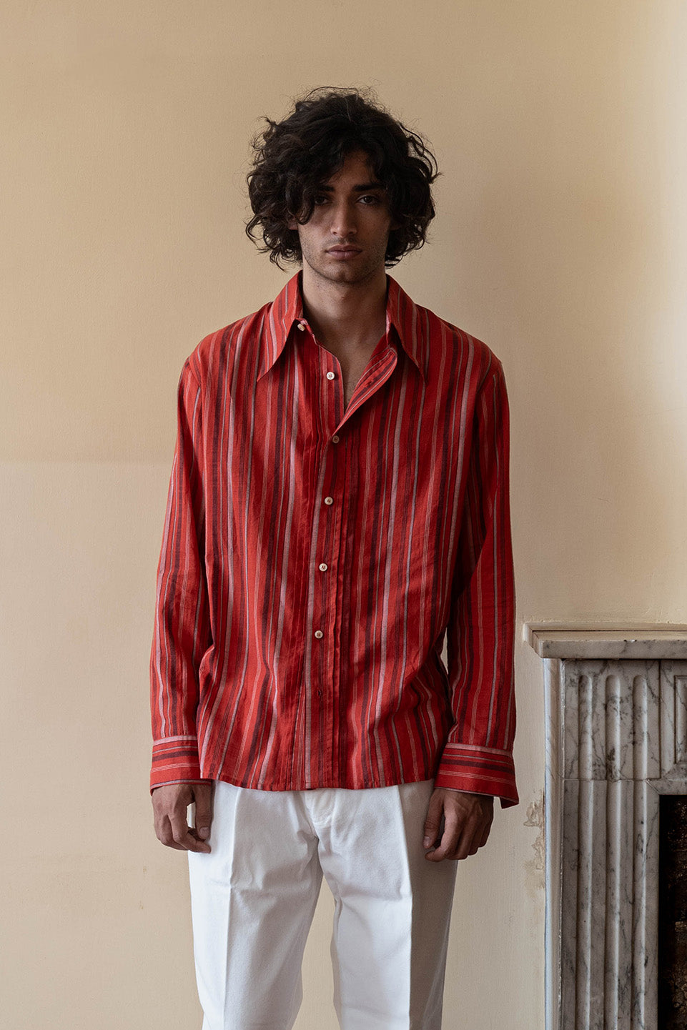 Chemise de nuit boutonnée en lin rouge brique Chemise de nuit boutonnée en lin rouge brique
