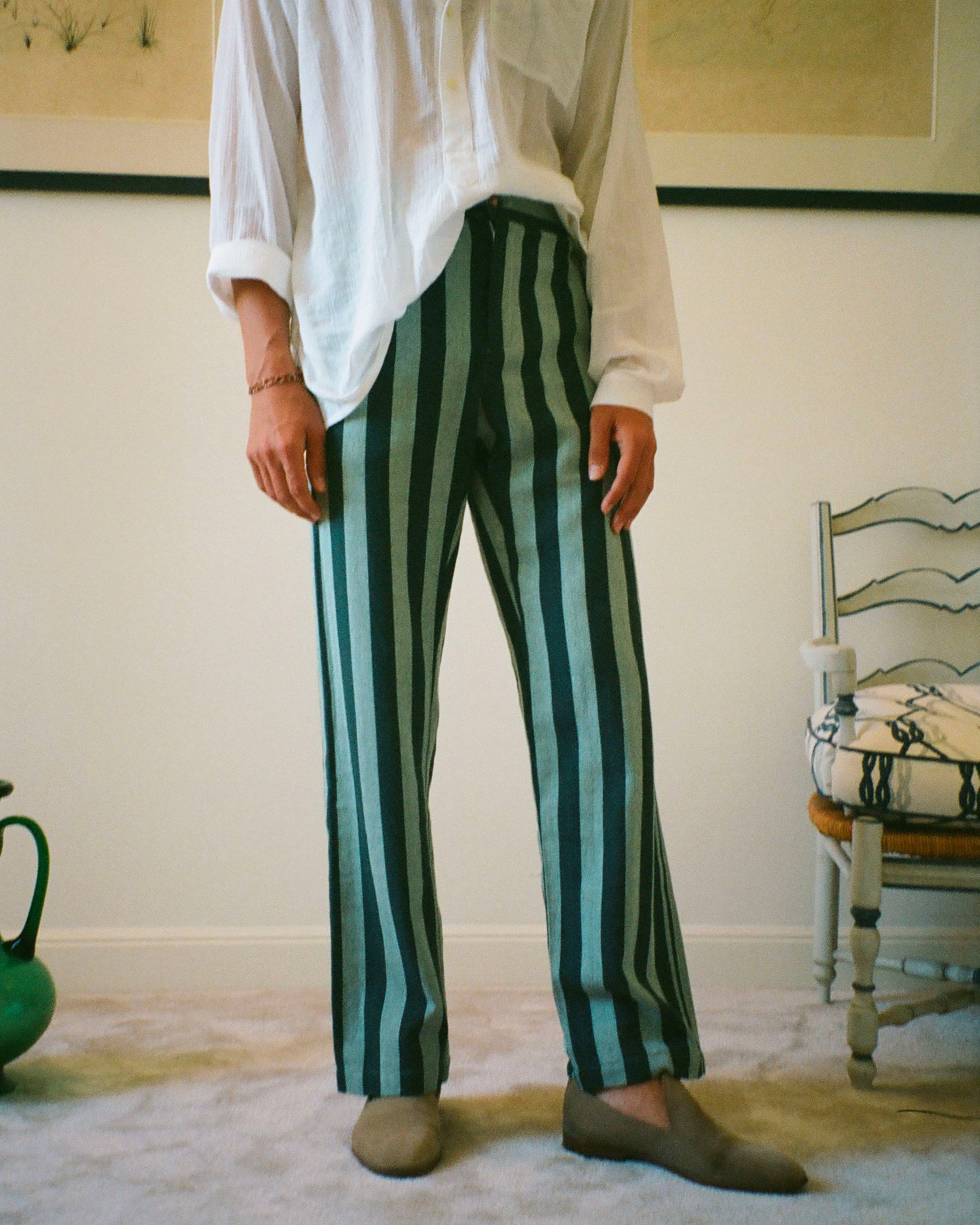 PANTALON CAPON PARASOL RAYURES VERT