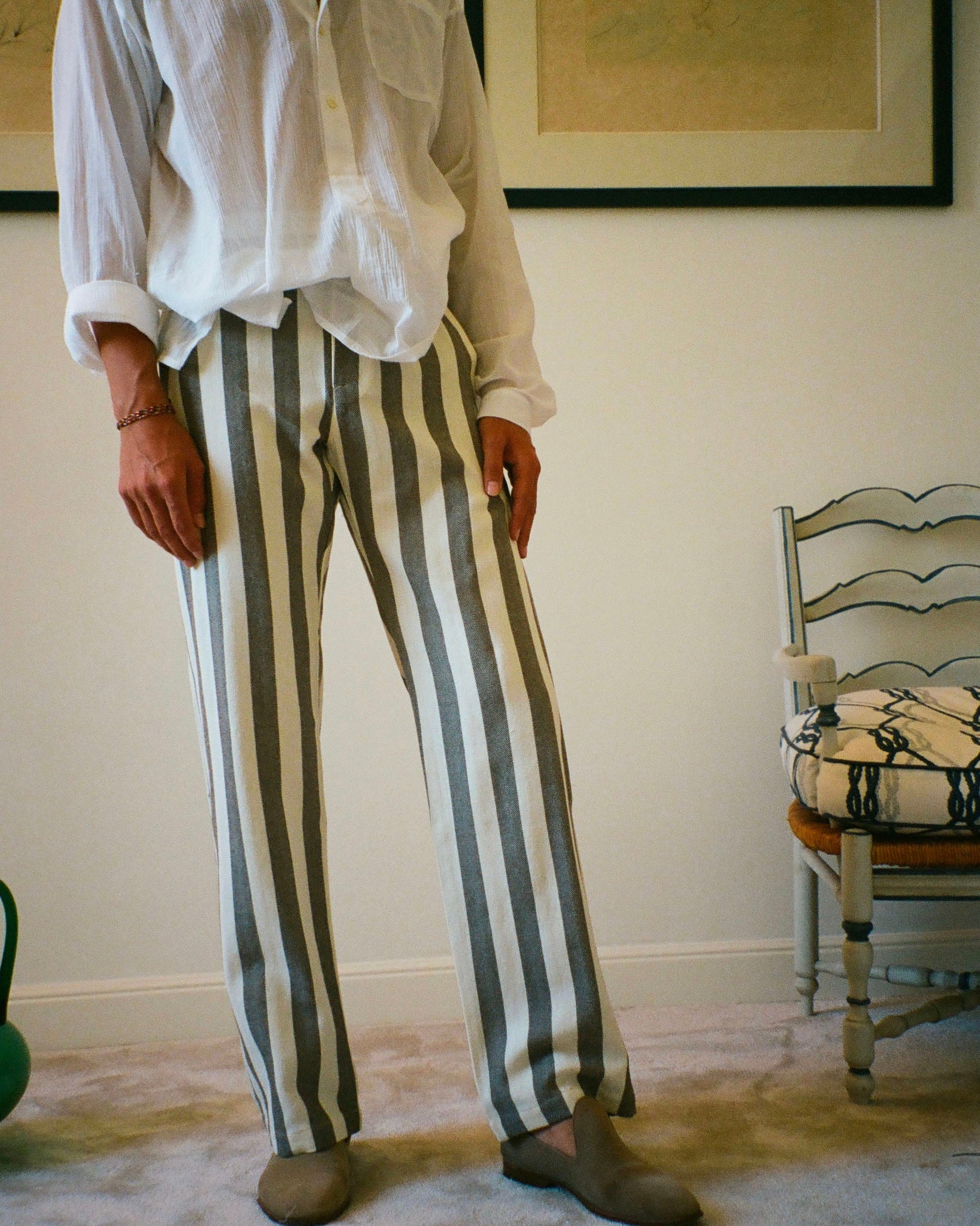 PANTALON CAPON  PARASOL RAYURES MARRON ET CRÈME