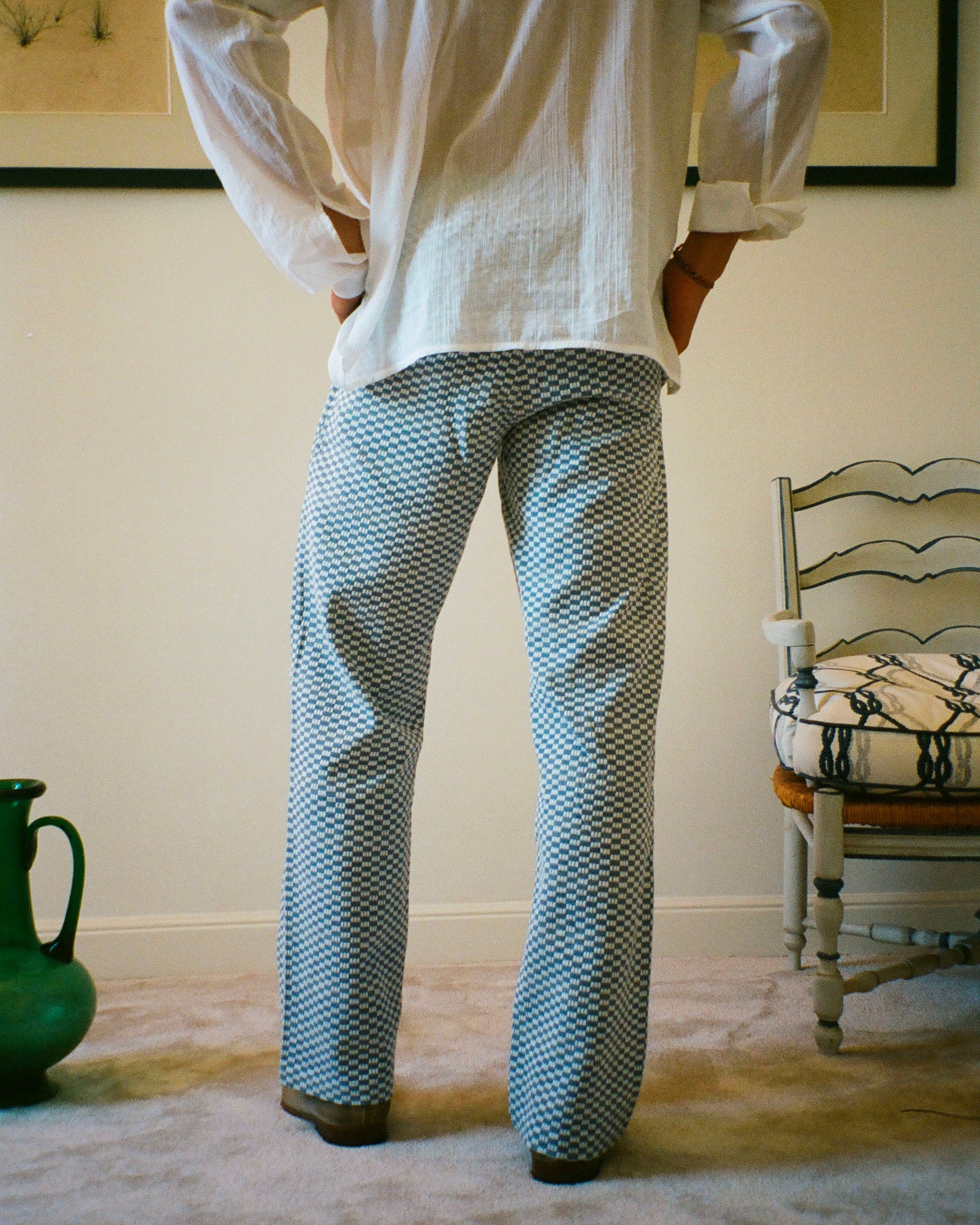 PANTALON CAPON DAMIER BLEU