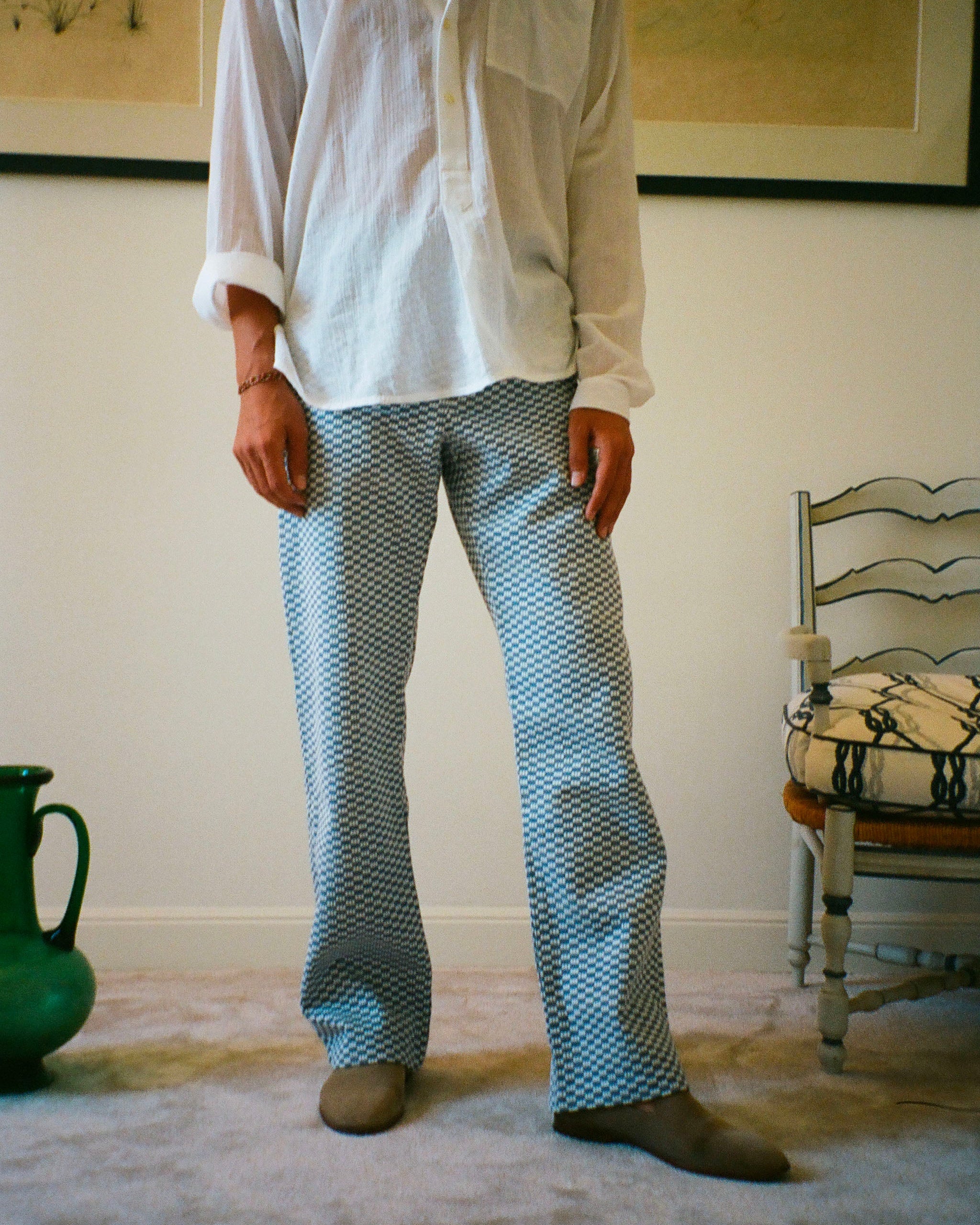 PANTALON CAPON DAMIER BLEU