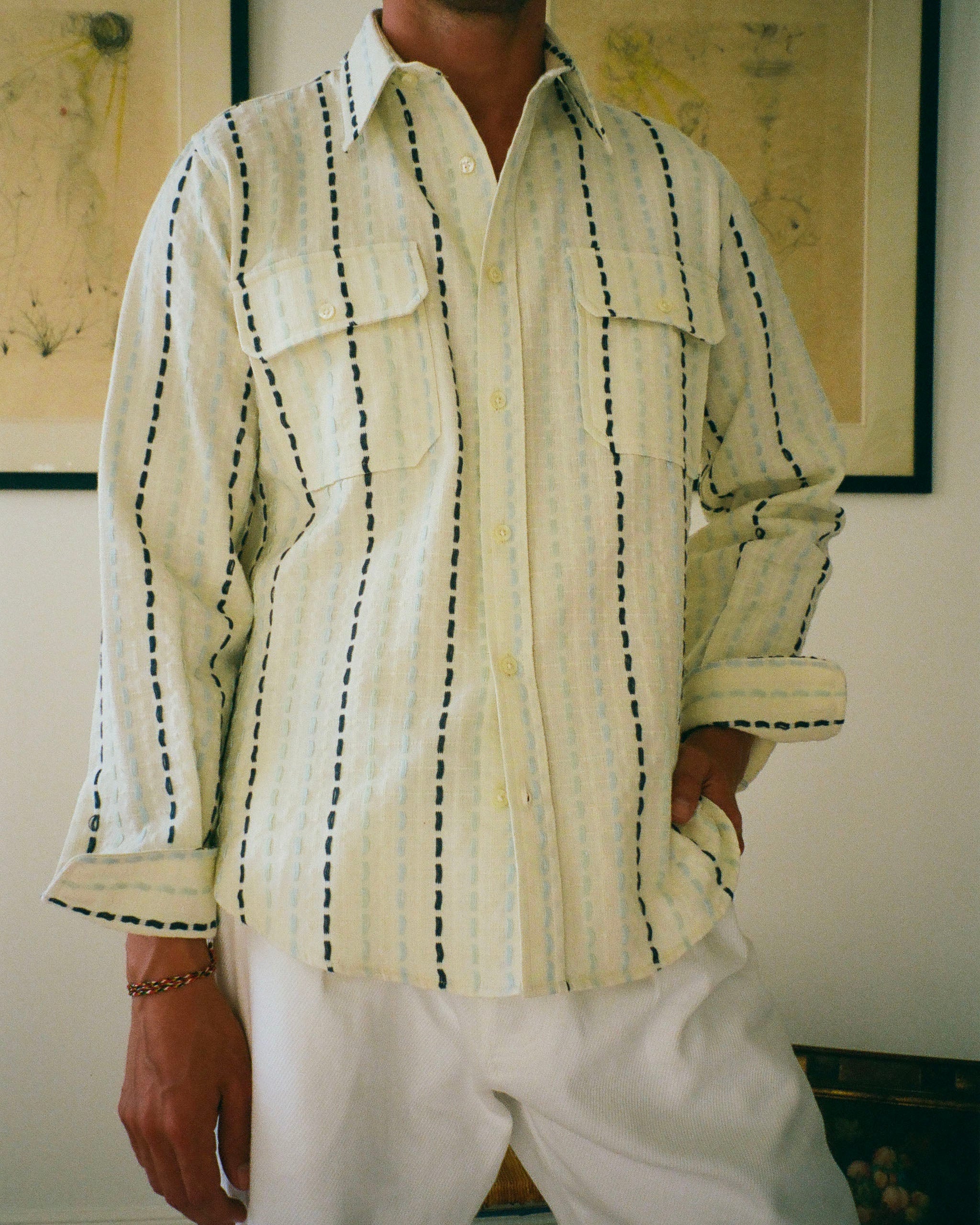 CAMARGUE JACQUARD BLUE WHITE RED SHIRT