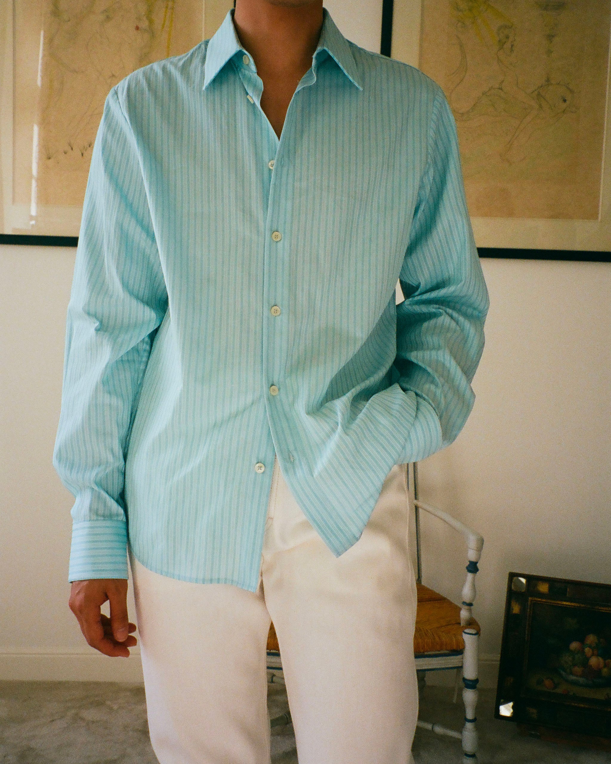 CHEMISE ELTON RAYURES AQUA