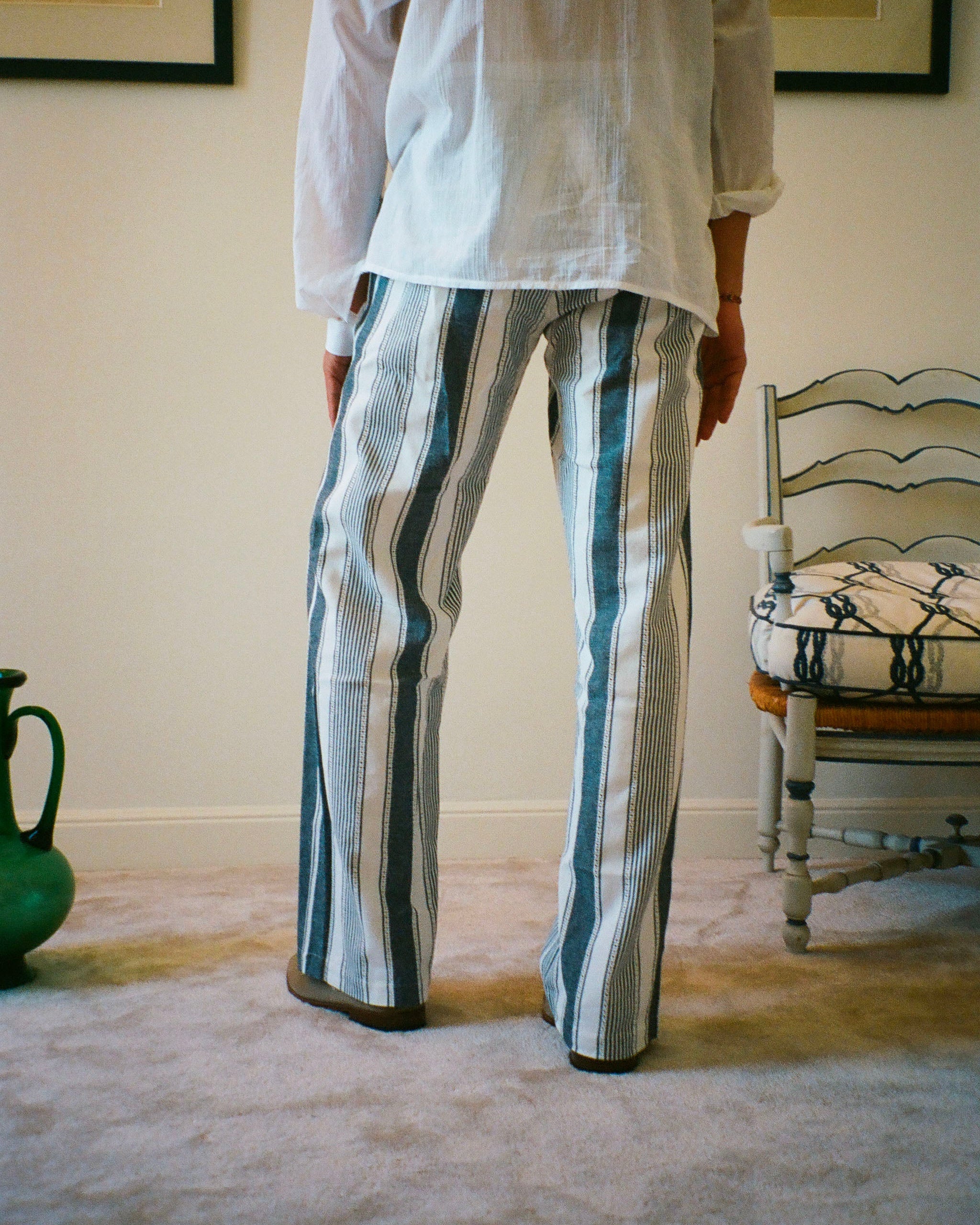 PANTALON CAPON RAYURES NAVY
