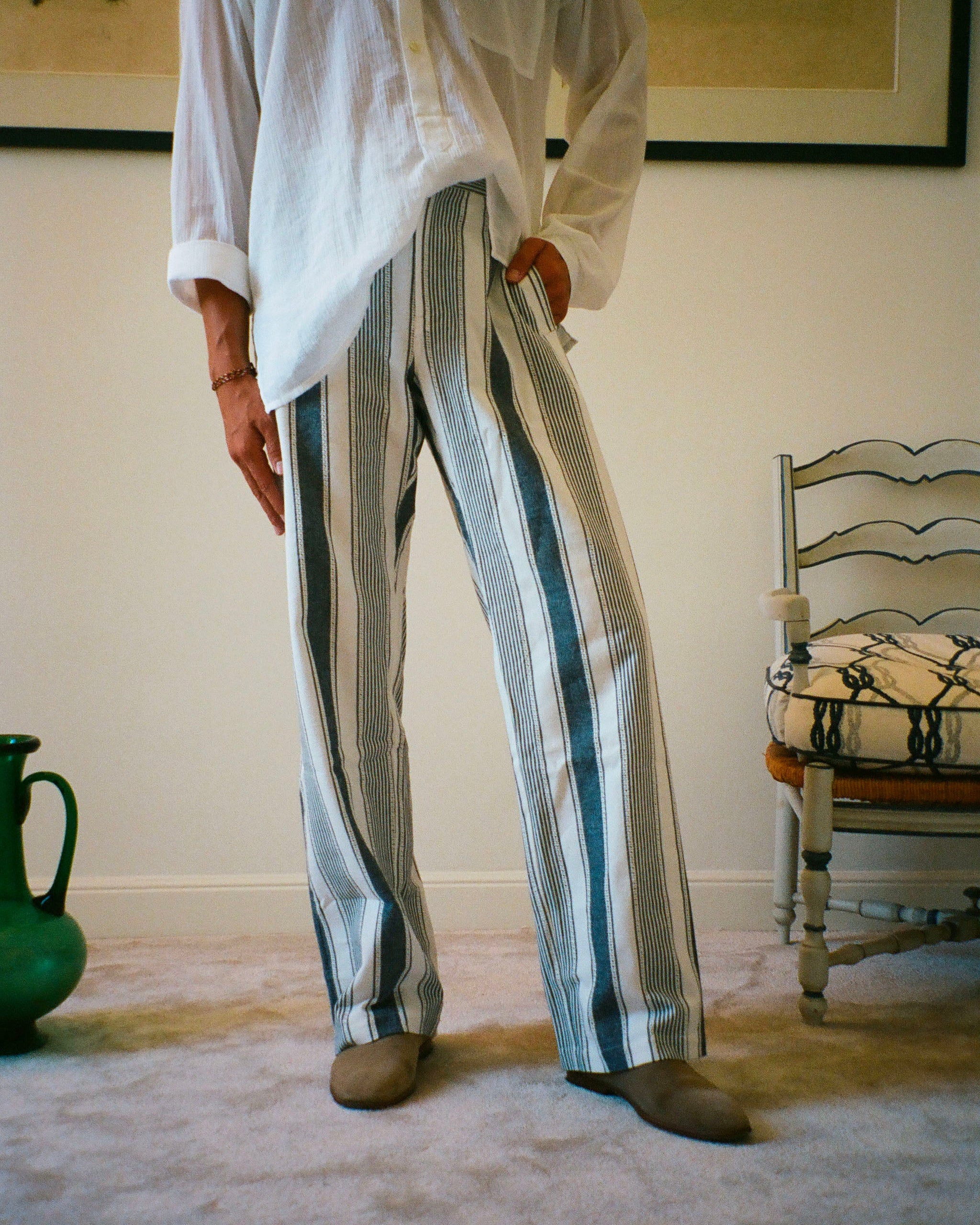 PANTALON CAPON RAYURES NAVY
