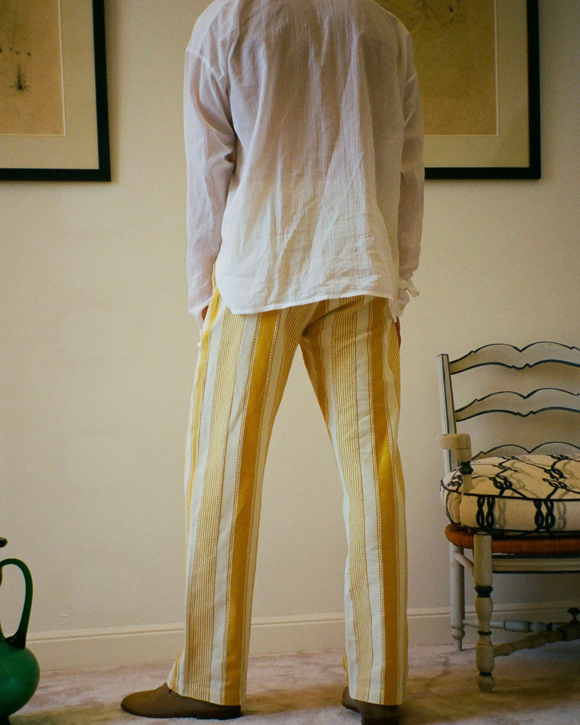 PANTALON CAPON RAYURES JAUNE