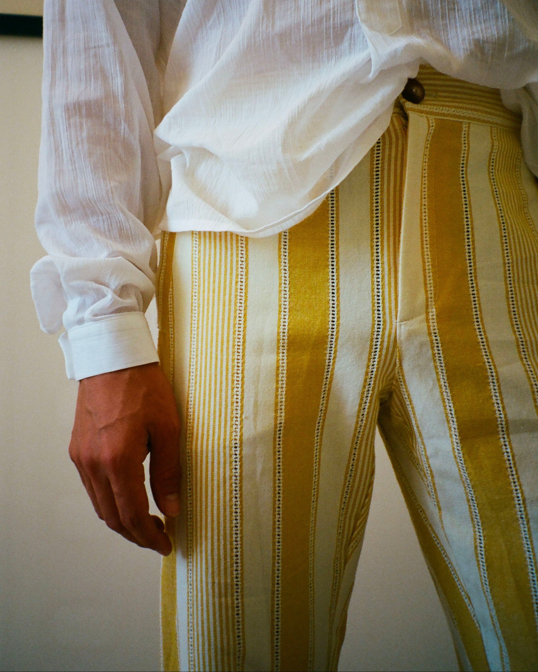 PANTALON CAPON RAYURES JAUNE