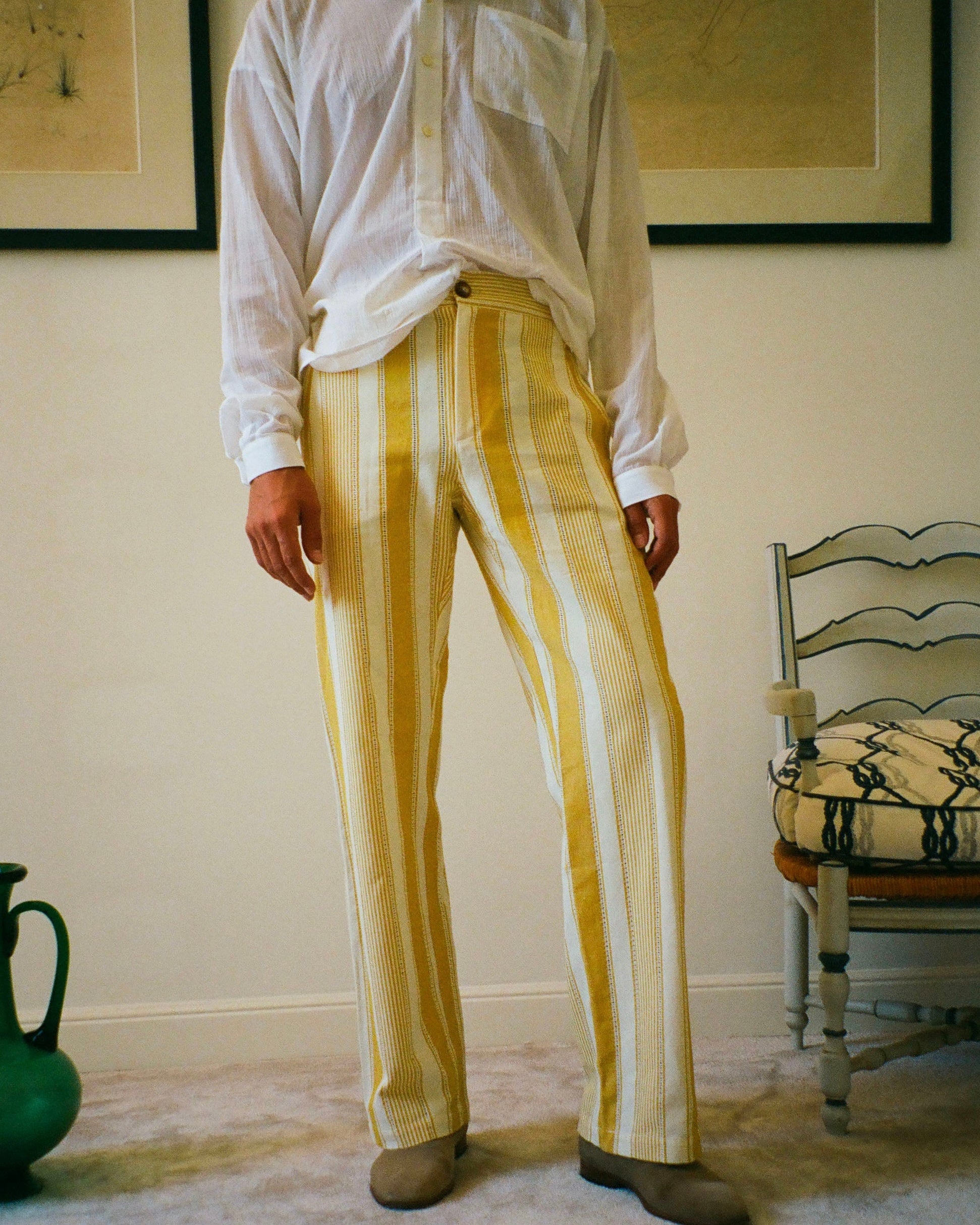 PANTALON CAPON RAYURES JAUNE
