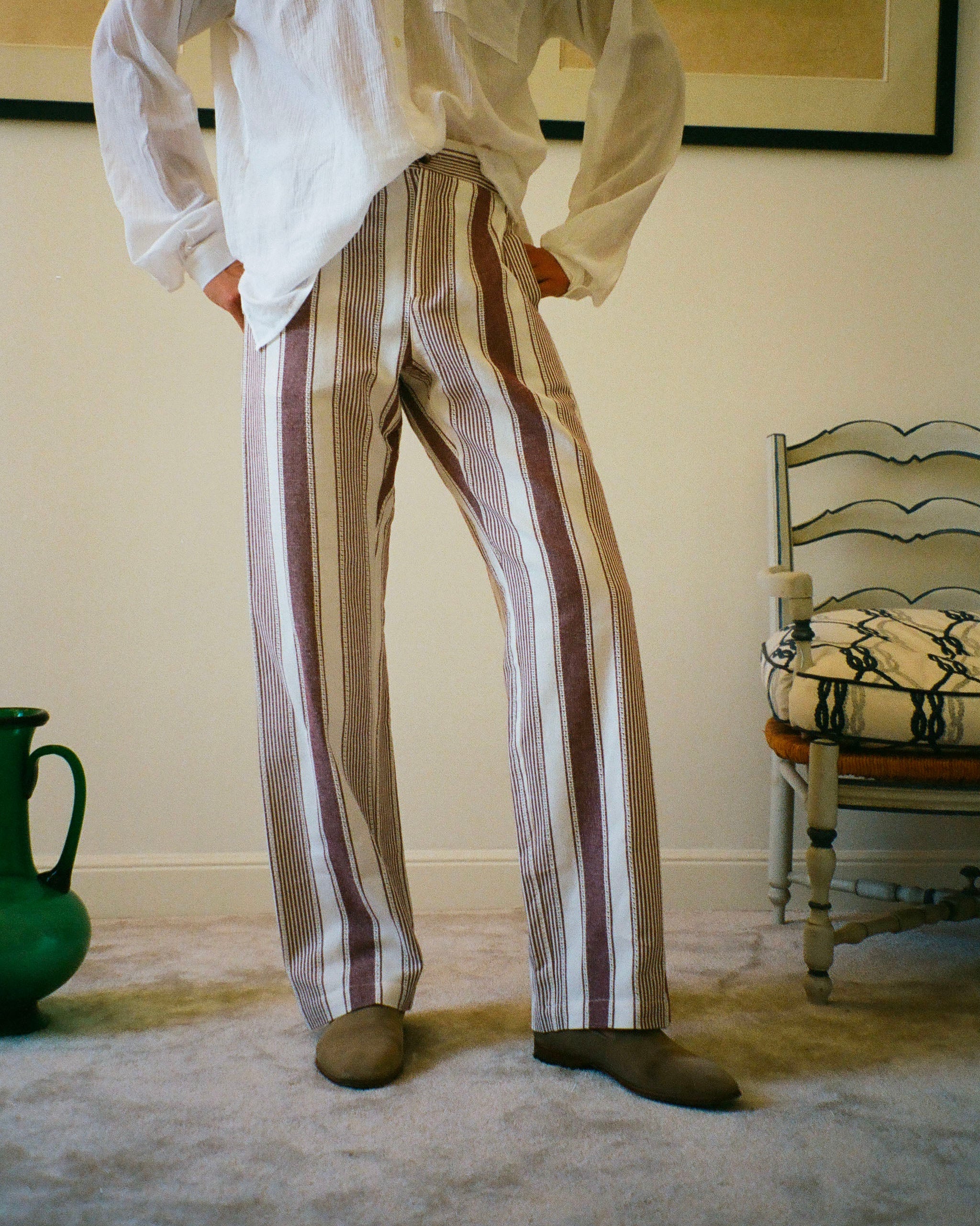PANTALON CAPON RAYURES BORDEAUX