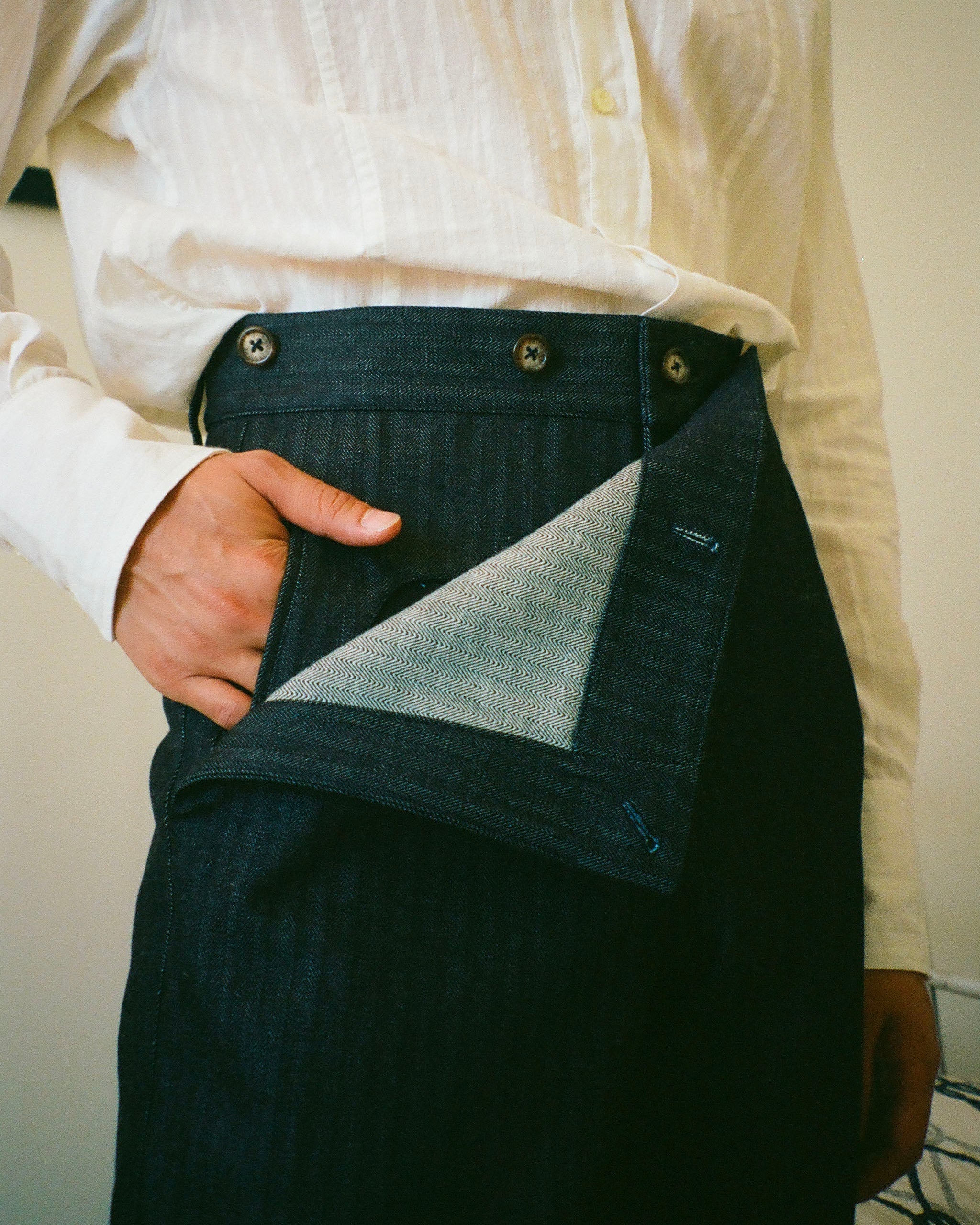 INDIGO HERRINGBONE SAILOR PANTS