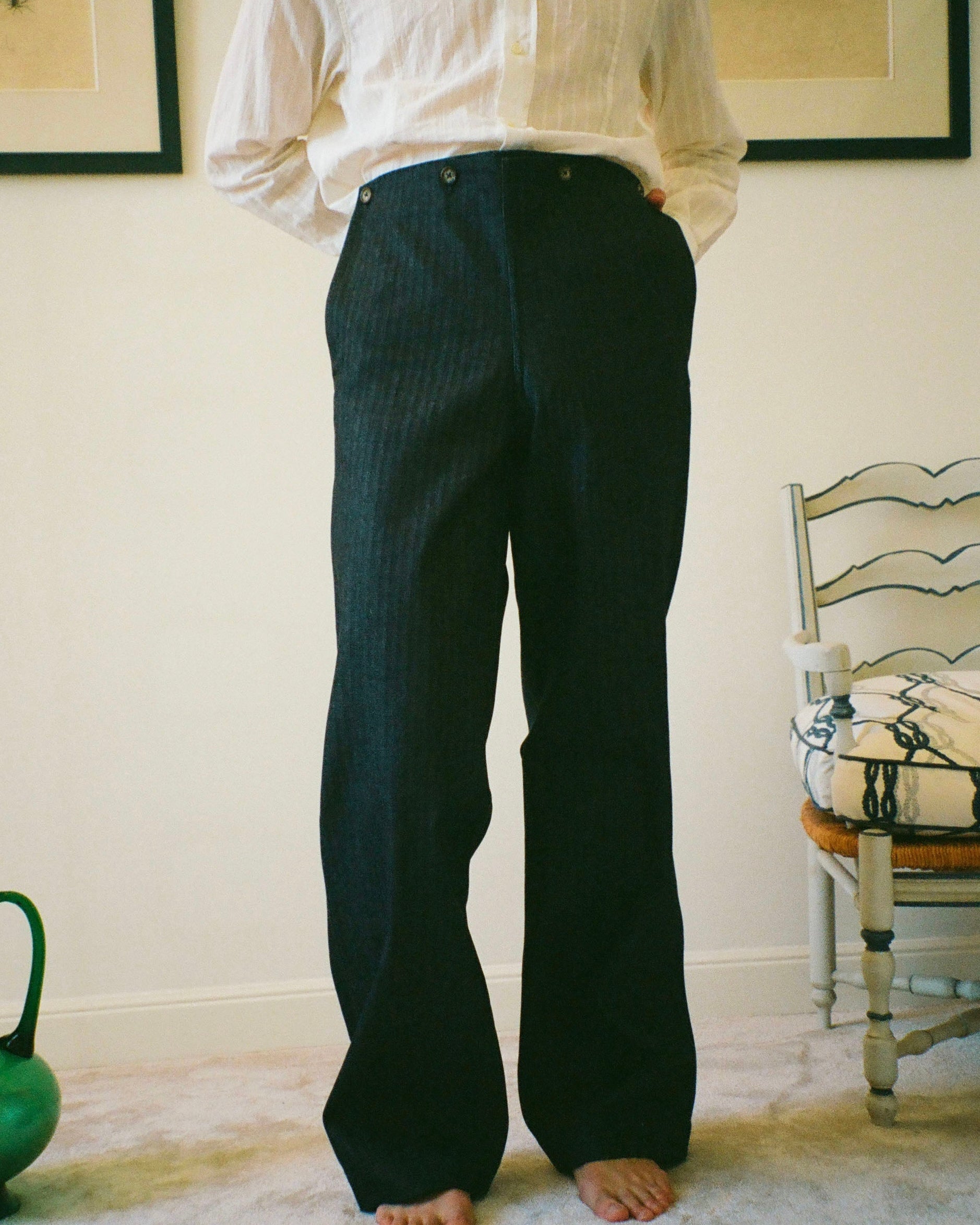 INDIGO HERRINGBONE SAILOR PANTS