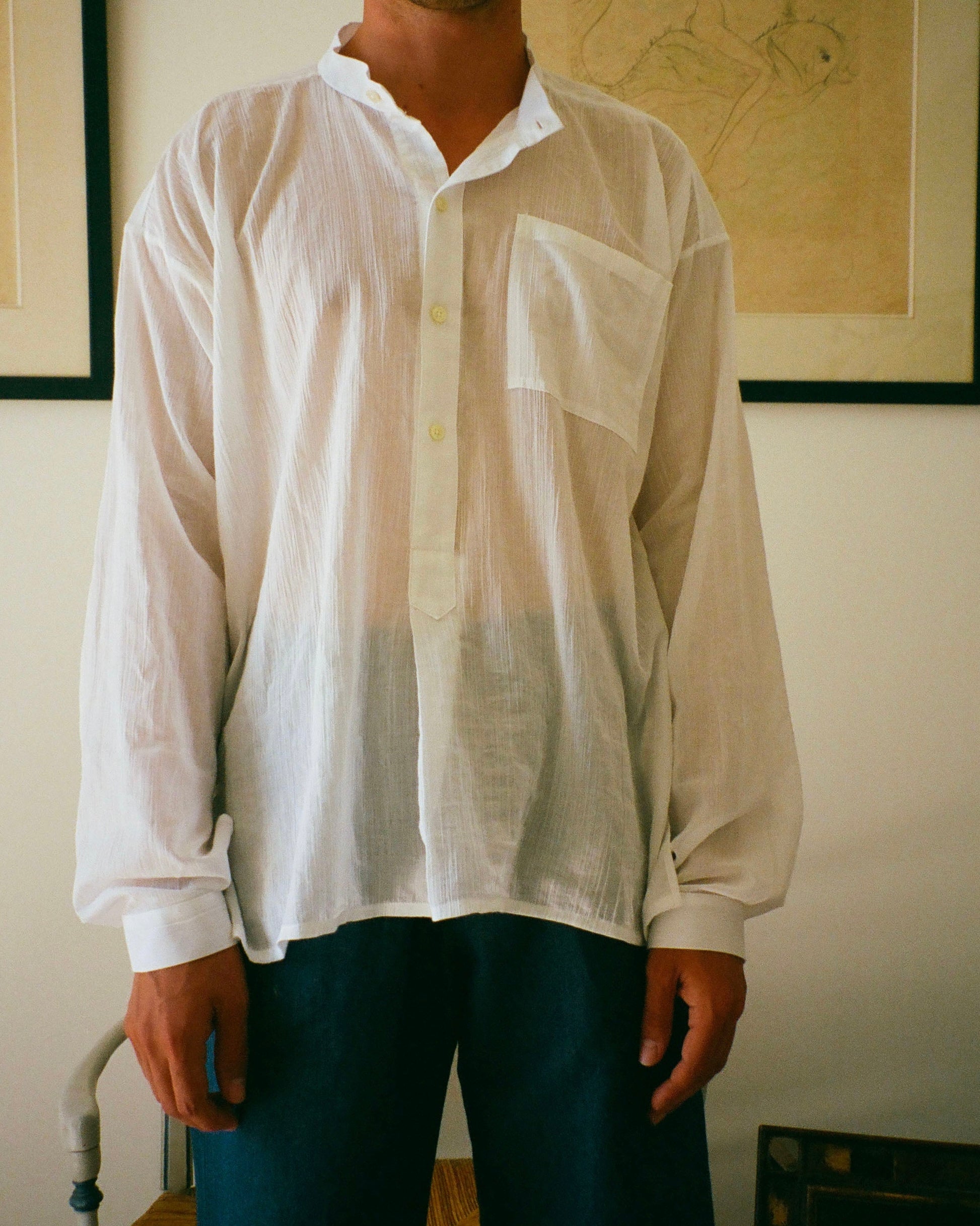 CHEMISE LICES VOILE BLANC