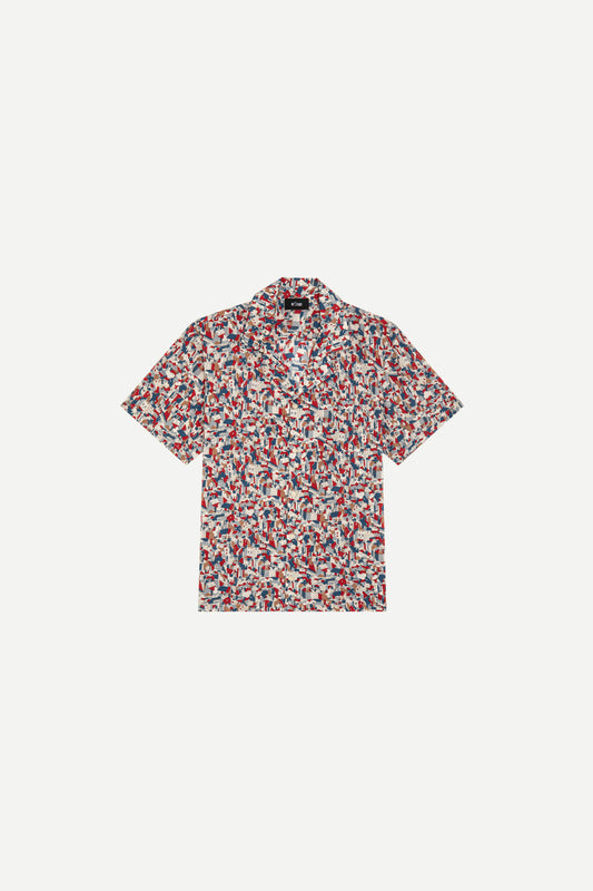 Chemise de luxe pour homme Erevan, à manche courte à col camp, coton imprimée à motif, aux couleurs de Saint Tropez,  fabriquée en france