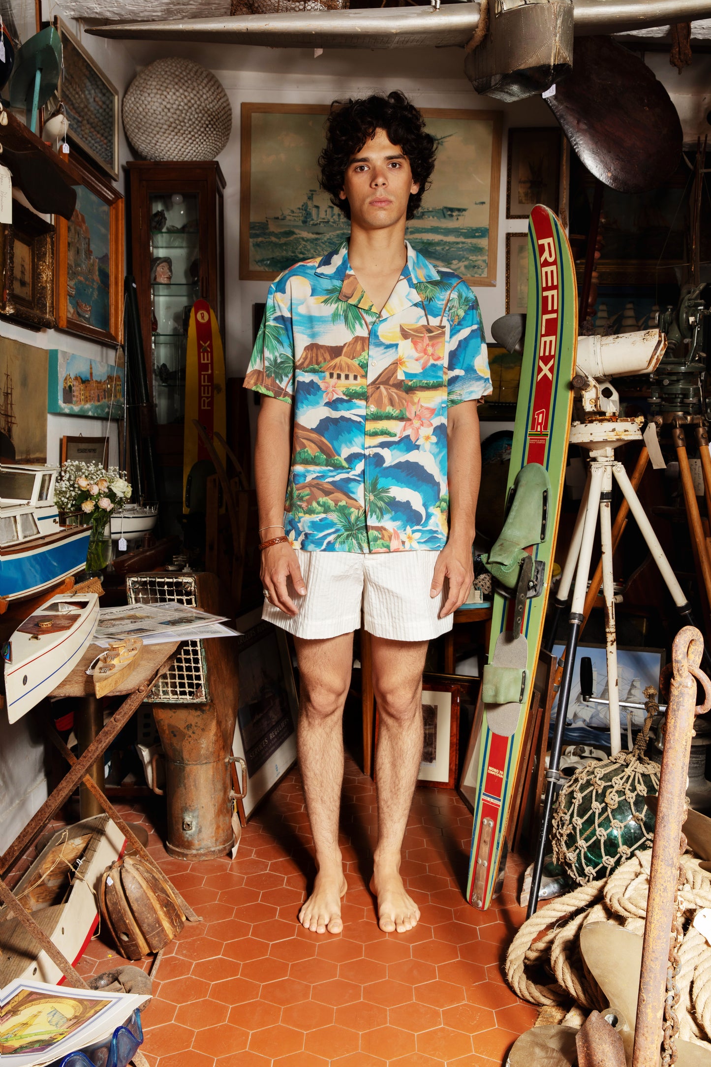 Chemise de luxe pour homme Erevan, hawaienne à manche courte à col camp en satin fabriquée en france