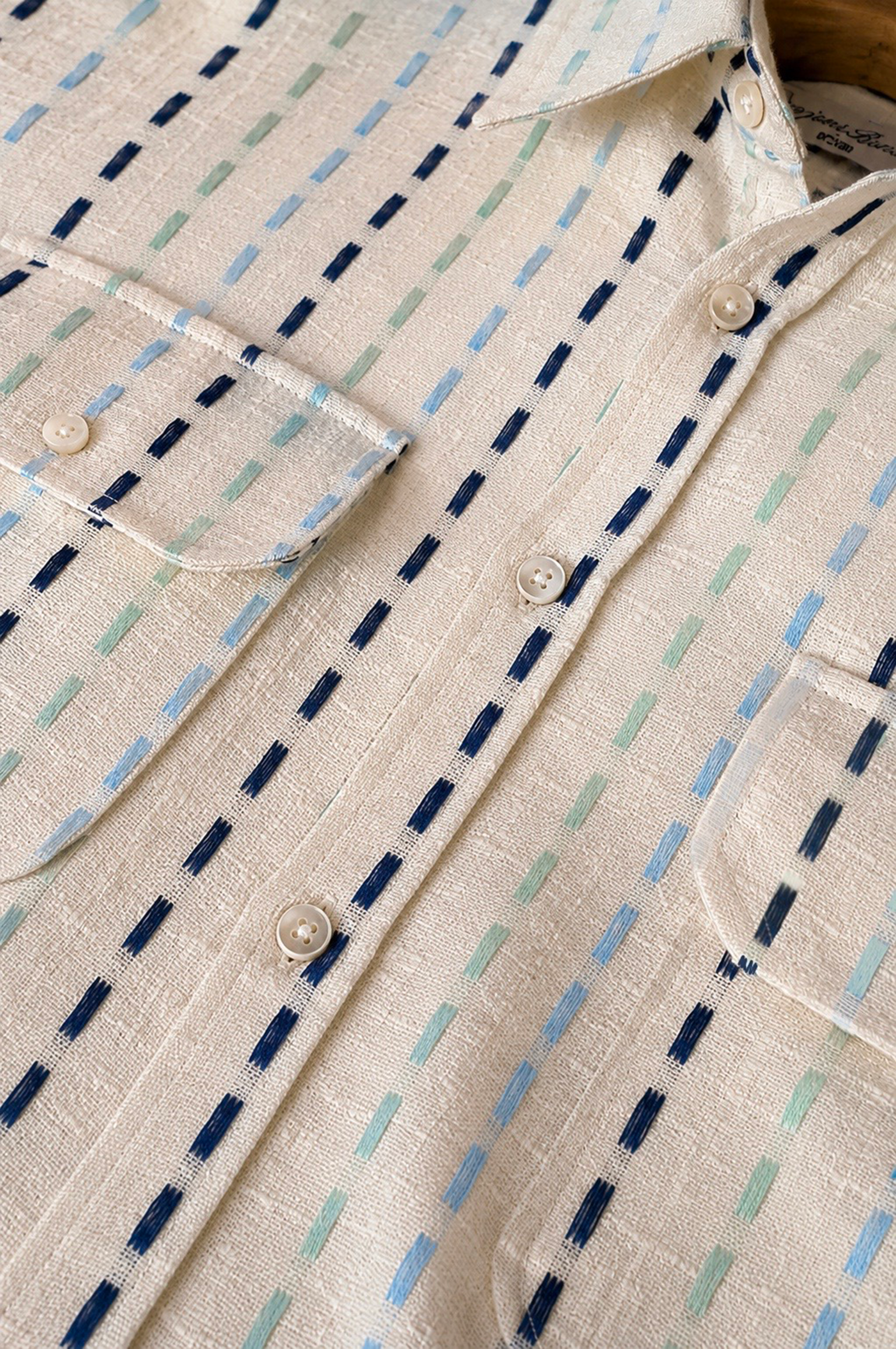SURCHEMISE CAMARGUE - DOBBY CRÈME ET BLEU