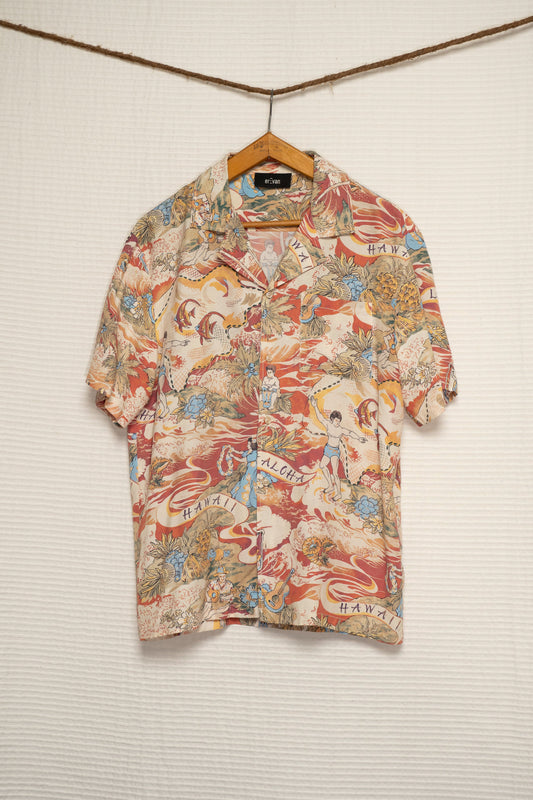 Chemise de luxe pour homme Erevan, hawaienne à manche courte à col camp, en toile de satin, fabriquée en france