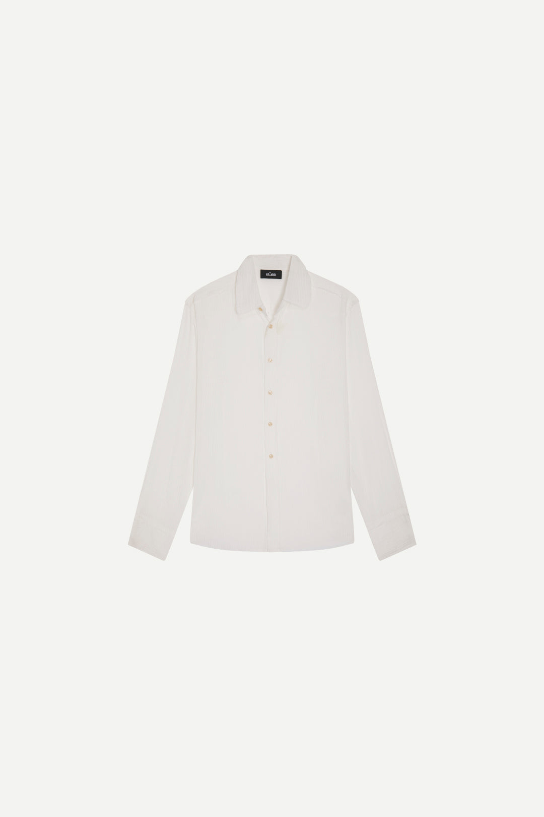 Chemise de luxe pour homme Erevan, à grand col et bords francs en toile de coton blanche à fine rayure fabriquée en france