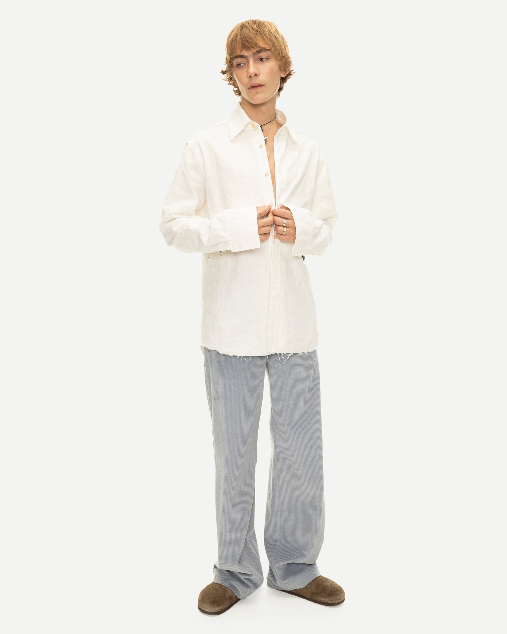 Chemise de luxe pour homme Erevan, à grand col et bords francs, jacquard de coton blanc, fabriquée au portugal