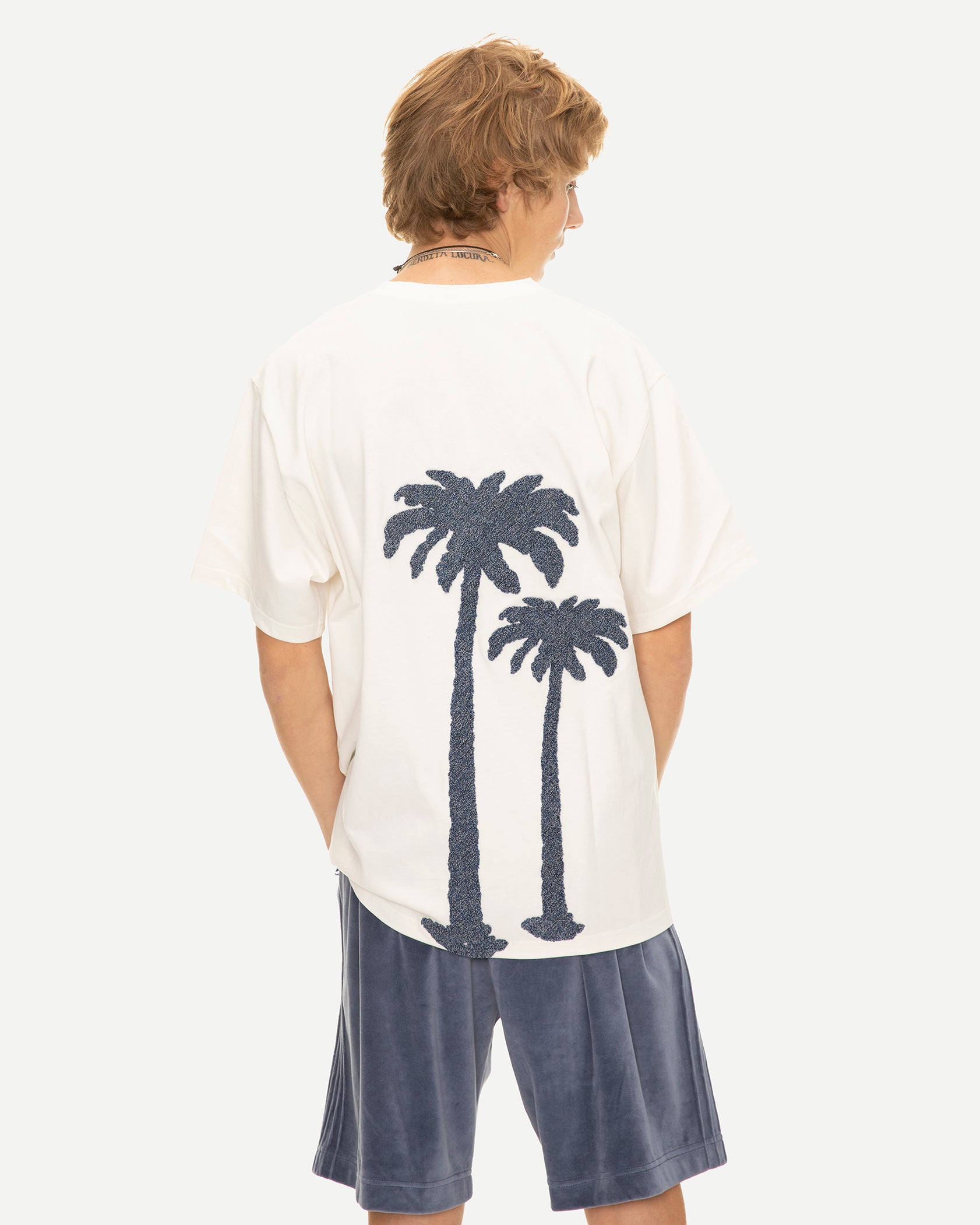 Tee shirt de luxe pour homme Erevan, en maille de coton, col rond, palmier brodé dos, fabriqué au portugal