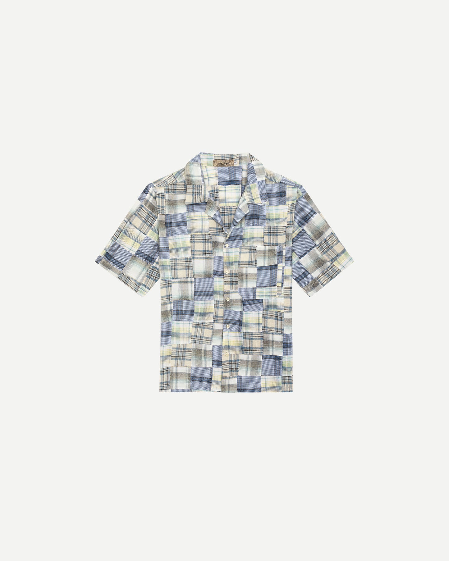Chemise de luxe pour homme Erevan, à manche courte à col camp en toile de coton patchwork fabriquée en france