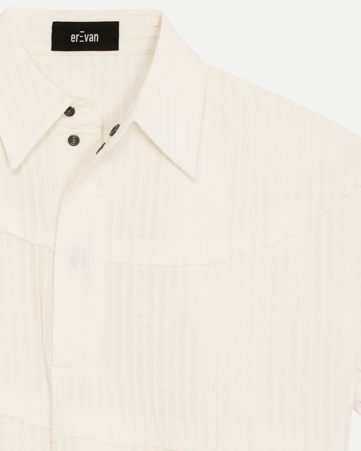 Chemise de luxe pour homme Erevan, à manche courte à grand col, coton plissé blanc, fabriquée au portugal