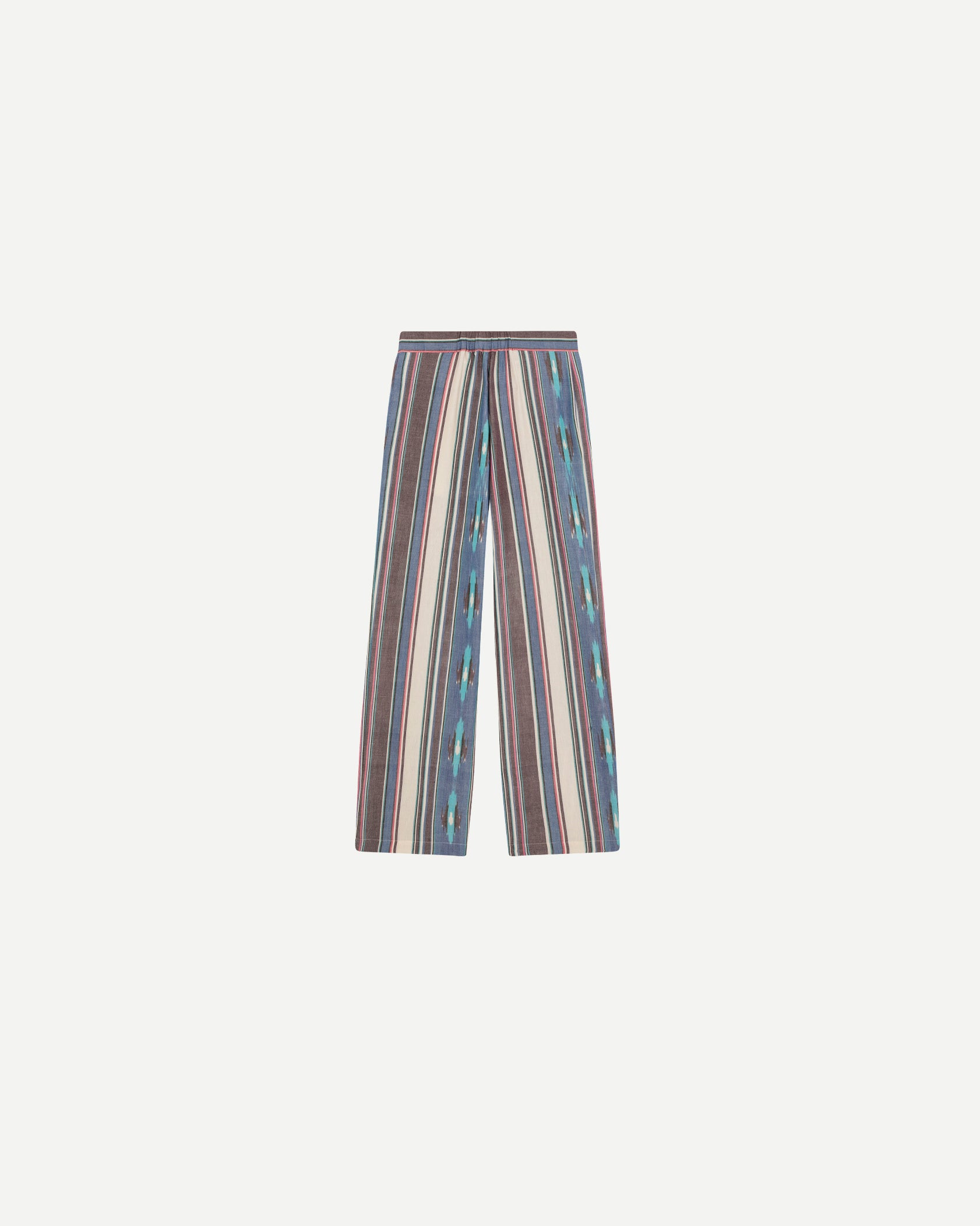 Pantalons de luxe pour homme Erevan, taille mi haute, ceinture dos elastique, coton ikat rayures colorées, fabriqué au portugal