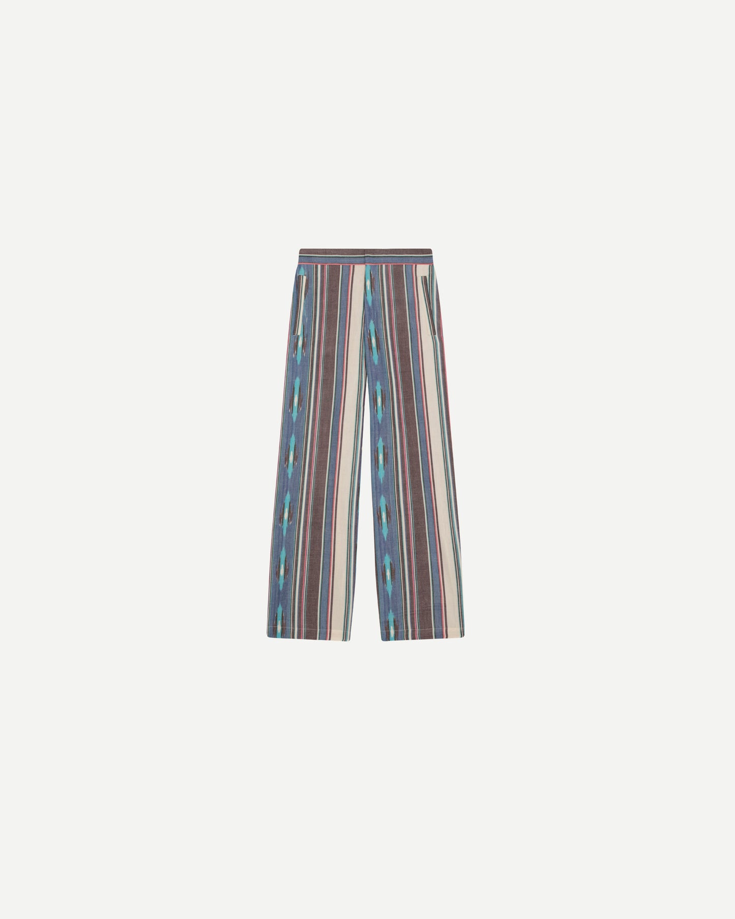 Pantalons de luxe pour homme Erevan, taille mi haute, ceinture dos elastique, coton ikat rayures colorées, fabriqué au portugal