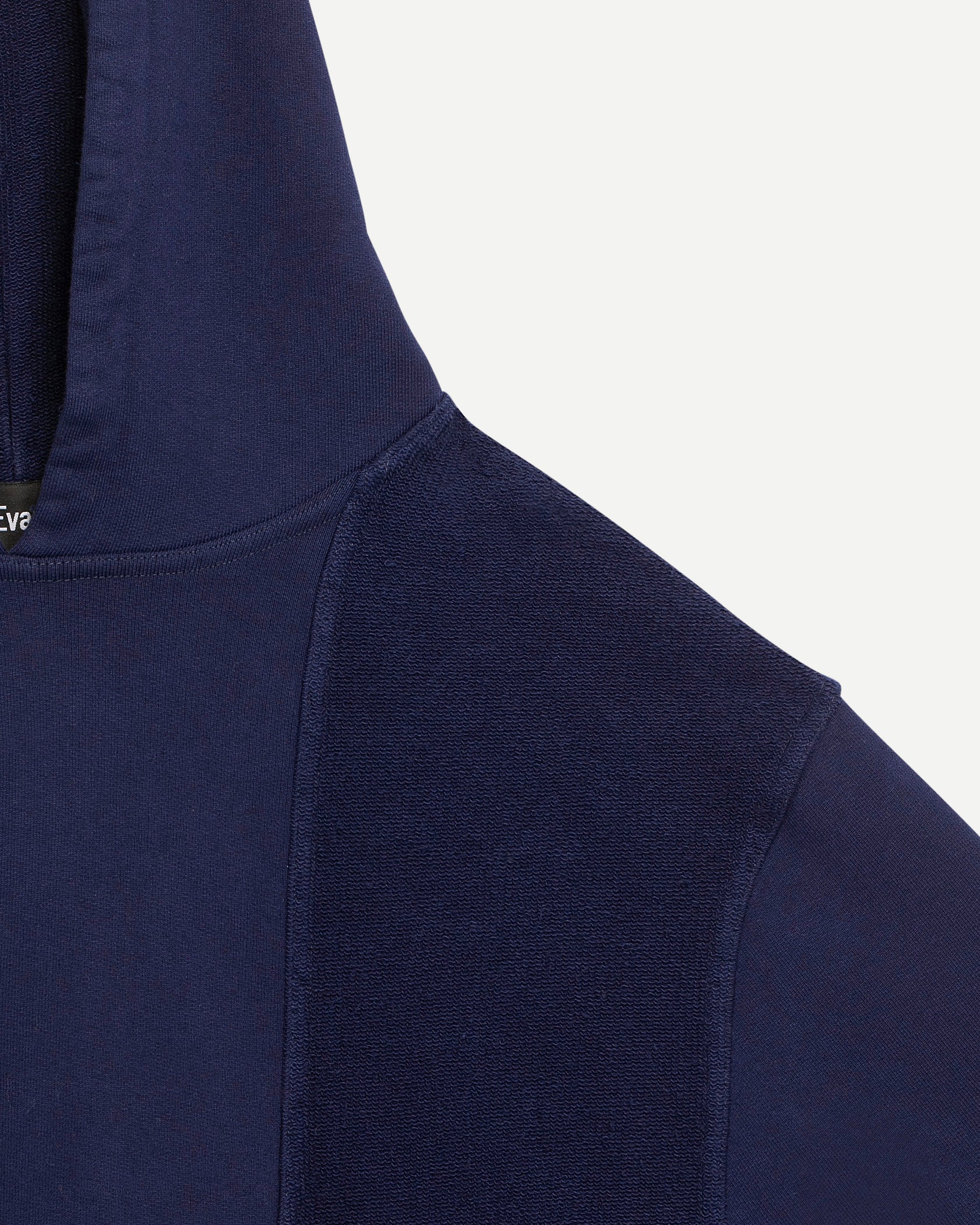 Hoodie de luxe pour homme Erevan, découpe bi-matière, poche centrale et capuche, en jersey de coton, fabriquée en france